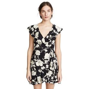 FREE PEOPLE, boho black and white floral mini wrap dress